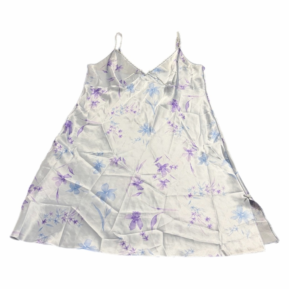 90s/Y2K European Vintage BHS Floral Lace Trim Slip Dress Mini (Blue/Purple) XL